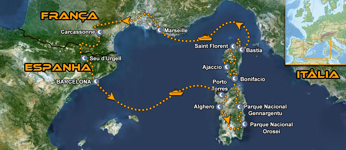 Sardenha & Córsega Moto Tour Mapa