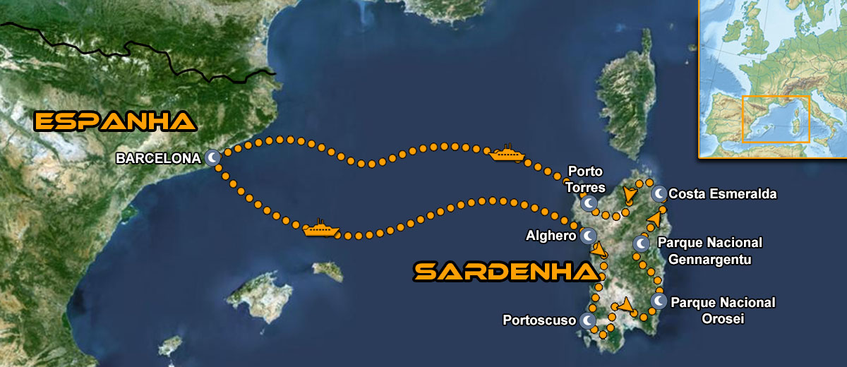 Mapa Viagem moto Sardenha IMTBIKE