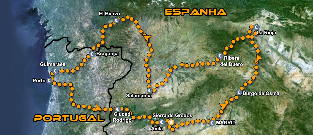 Mapa Tour em Moto norte Portugal e Espanha